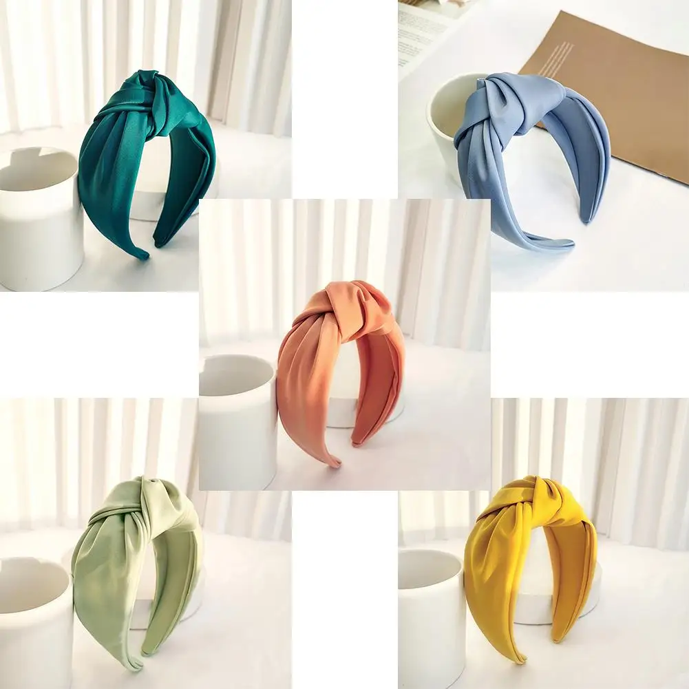 

1pc New Fashion Women Headband Adult Wide Side Solid Color Hairband Center Knot Turban Casual Hair Accessories Wholesale