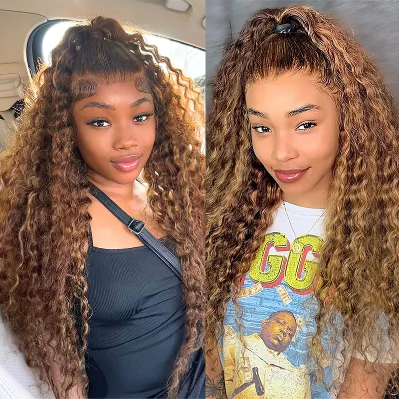 Blonde Hightlight Deep Wave Human Hair Bundles with Closure P4/27 Curly Human Hair Bundles with 4x4 Lace Closure 13x4 frontal