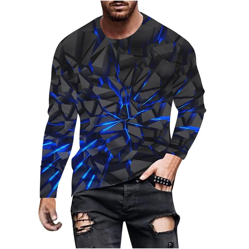 Fashion Geometric 3D Printed T Shirt For Men Geometry Lava Graphic Long Sleeve T-Shirt Sports Running Tees Round Neck Tops Tees image 4