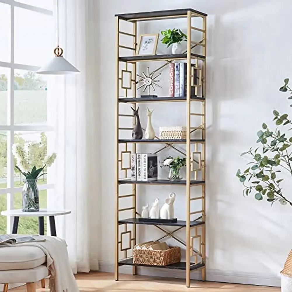 Tall 7-Tier Metal Bookcase Free Standing Storage Modern Bookshelf Home Office Living Room Industrial Style Durable Tiered Shelf