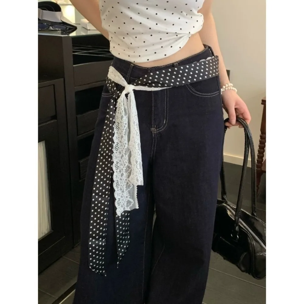Layering Polka Dot Pattern Waist Belt Decorative Design Lace Trim Sash Belt Adjustable Tie Scarf Belt For Dresses