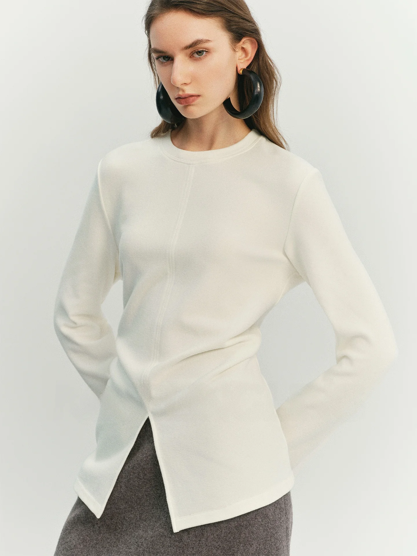 

Warm Tech Bla Double-sided Brued German Velvet round Ne Split Waist-cinching Top RoseLingLing Commute Sle Body ...