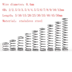 20pcs/Lot 0.4mm Stainless Steel Micro Small Compression Spring OD 3/3.5/4/4.5/5/6/7/8/9/10mm Length 5mm to 50mm