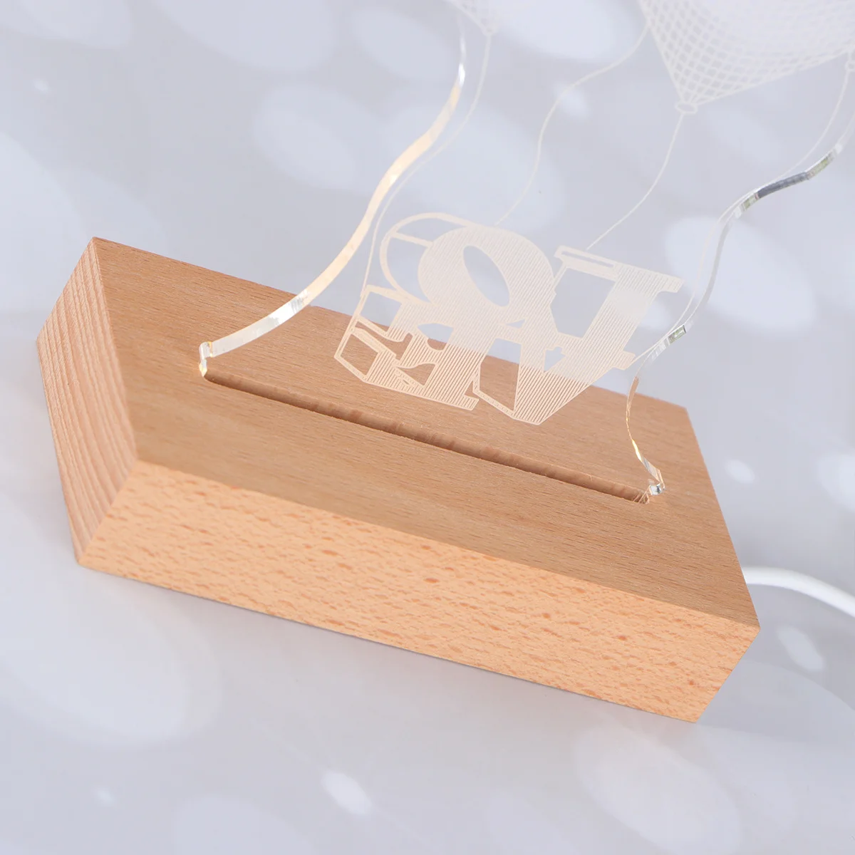 

3D Heart Illusion Night Lamp Wooden Base USB Powered Romantic LED Acrylic Plate Light for Room Home Decor Love Illusion