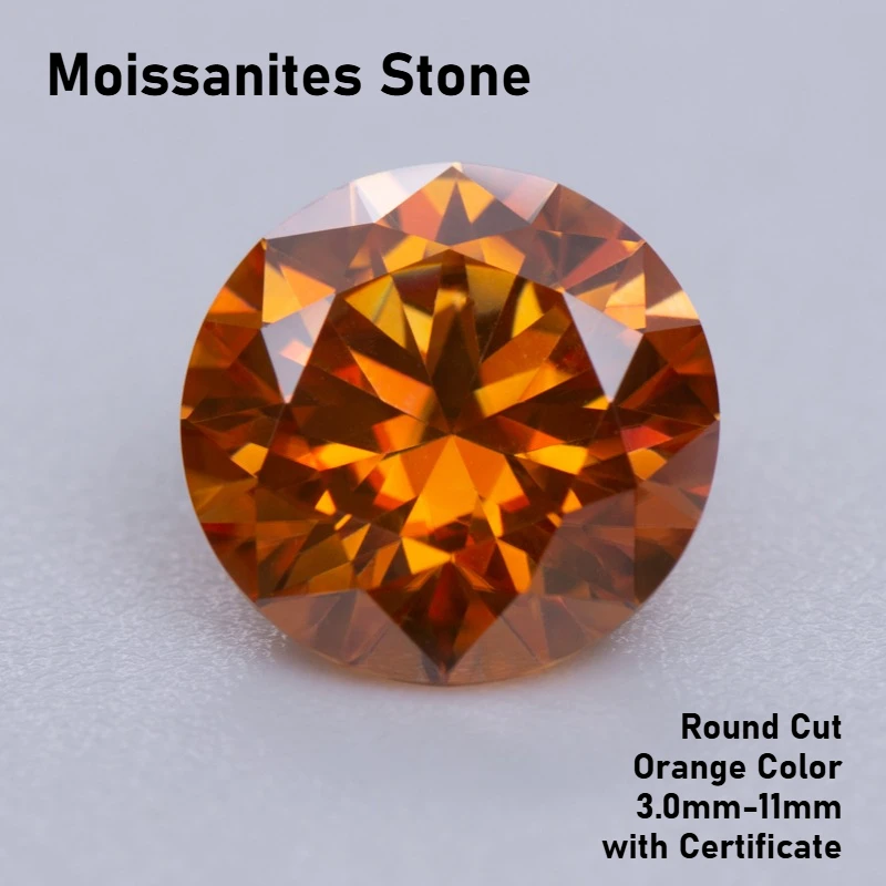 

Moissanites Stone Round Cut Orange Color 3.0mm-11mm Eight Hearts and Eight Arrows Moissanite Diamonds Gemstones Certificate