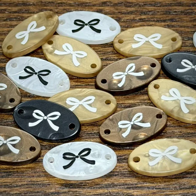 Cute Oval Bow-Shaped Imitation Shell Resin Signboard for Clothes Hair Accessories Clothing Shoe Sock Buttons Bracelet Decoration