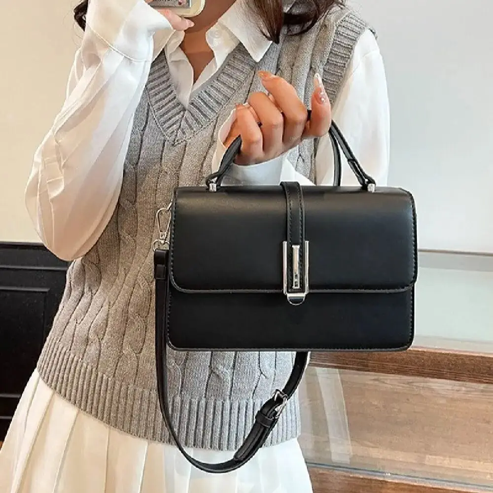 

Осень 2023, новая модная маленькая квадратная сумка с замком, однотонная универсальная сумка через плечо, женская модная сумка из искусственной кожи в стиле ретро