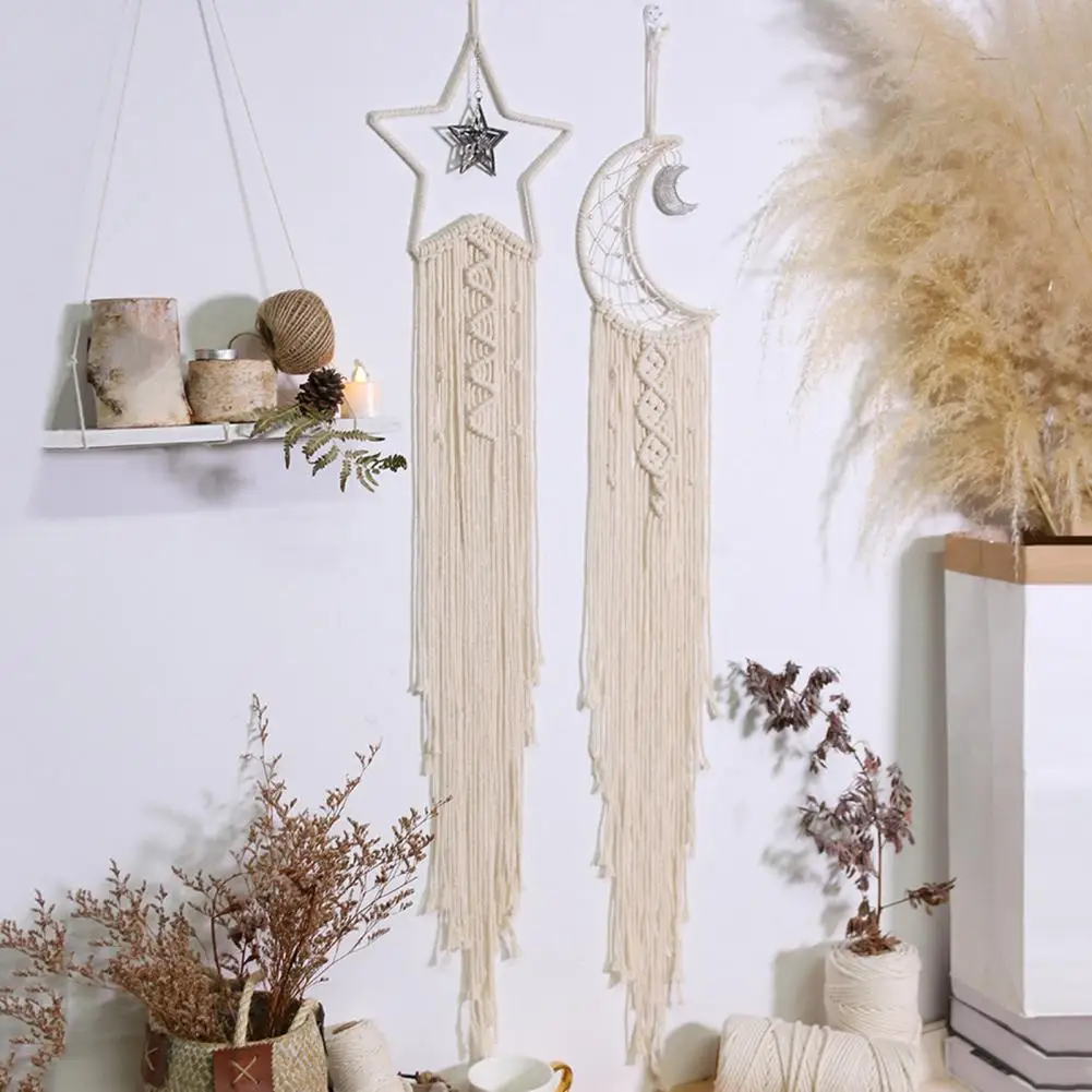 90-100cm Hanging Dream Catcher Handmade Bohemian Cotton Rope Tassels Star Moon Leaf Owl Bedroom Wall Art Hanging Decor Pendant