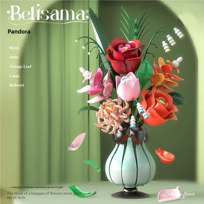 

566PCS Rose Bouquet Vase Building Blocks Flower Model Bricks Home Decoration Kids DIY Toys Adult Romantic Valentine's Day Gift