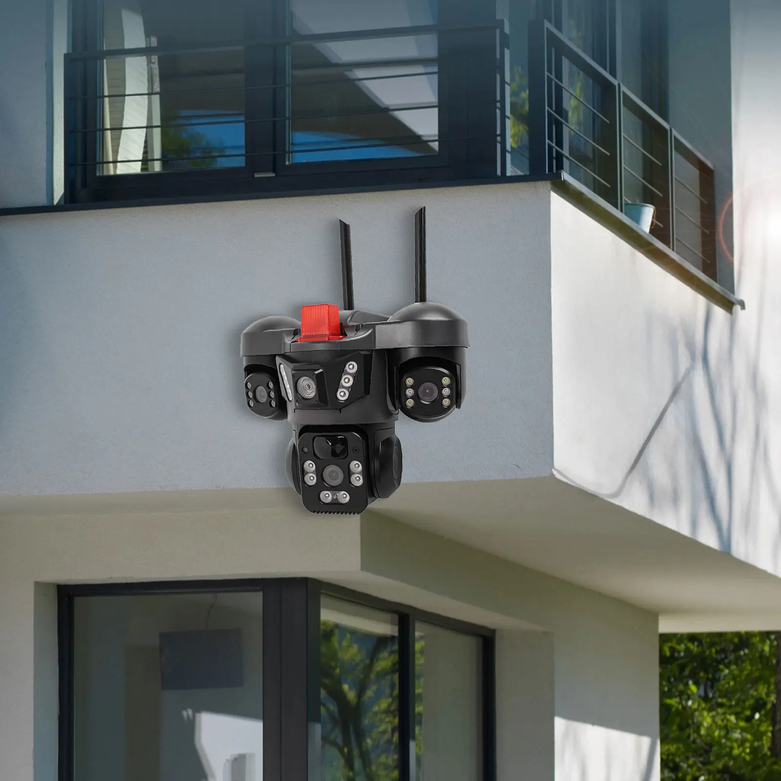 1pc 360° 4K Solar Security Three Lens Camera With Dual Detection ABS 2560*1440P Solar Security Cameras Security Protection