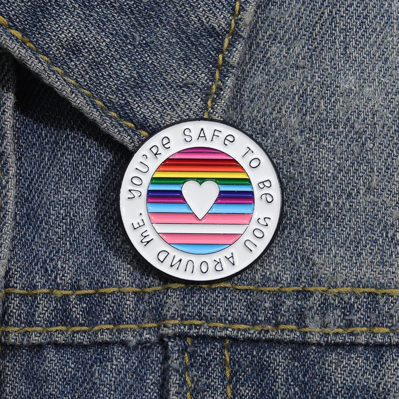 LGBTQ Pride Brooch You’re Safe to Be You Around Me Enamel Pins Rainbow Heart Brooches Decor Lapel Badges Jewelry Gift for Lover