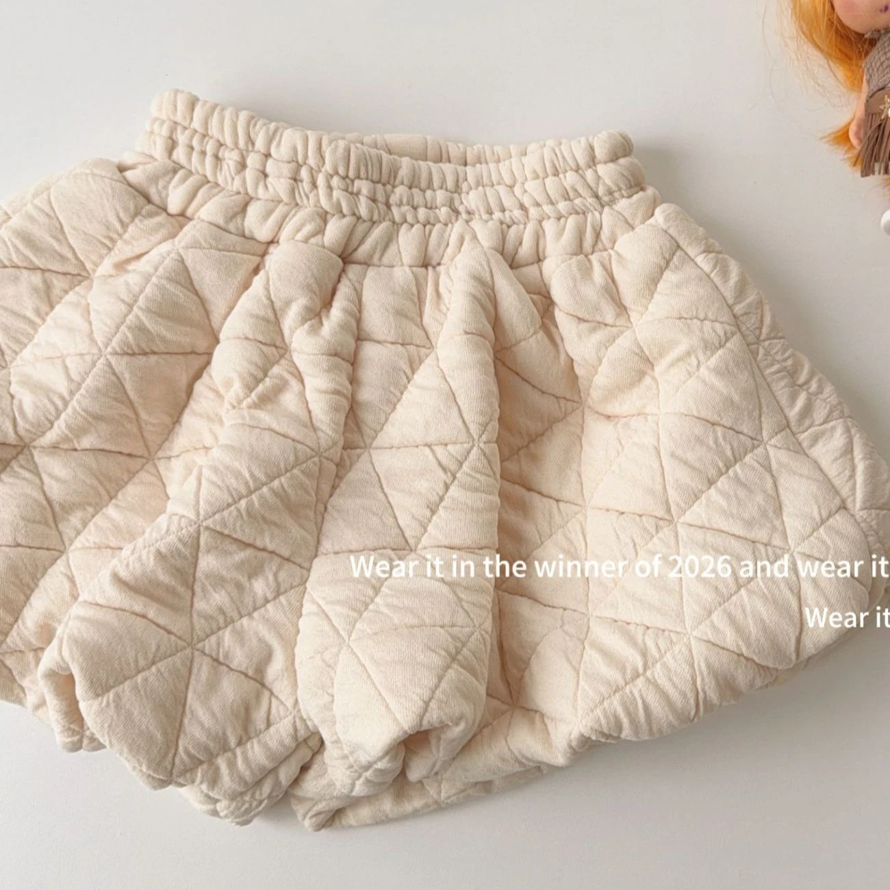 Girls Pants 2026 Autumn and Winter New Children's Clothing Korean Style Girl Baby Soft Waxy Rhomb Clip Cotton Bract Shorts - view 4