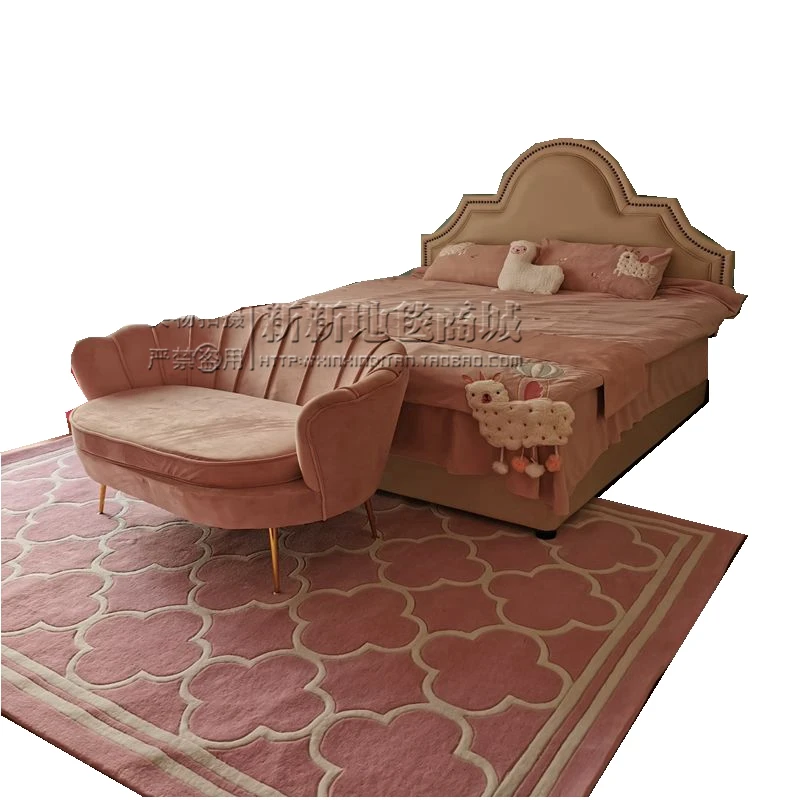 Pink Girl Princess Room Light Luxury Simple Model Room Carpet Living Room Bedroom Bedside Study Handmade Carpet