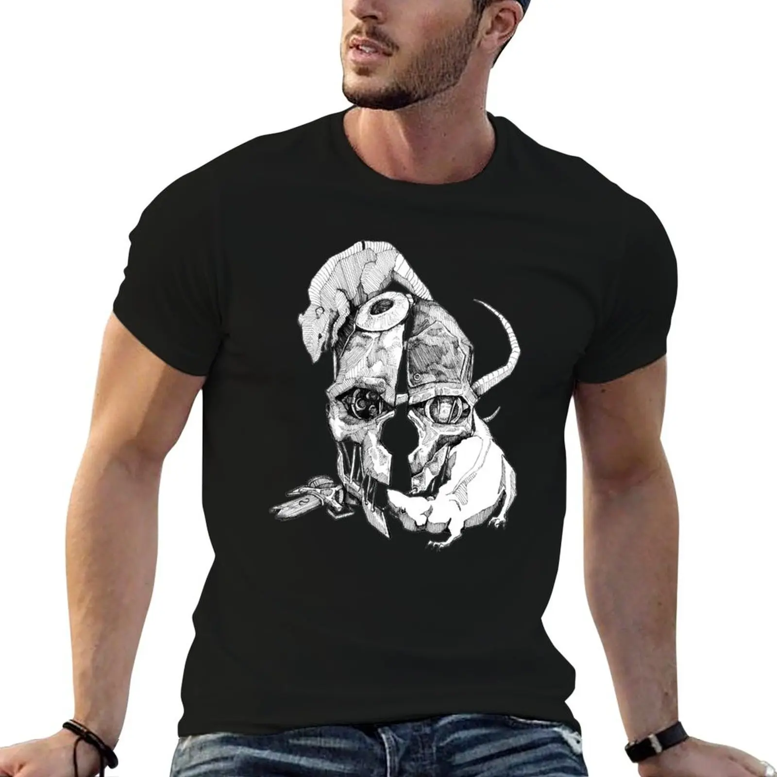 

package for plain for black tshirt t-shirt man shirts t man T-Shirt Mask Corvo's anime graphic cotton