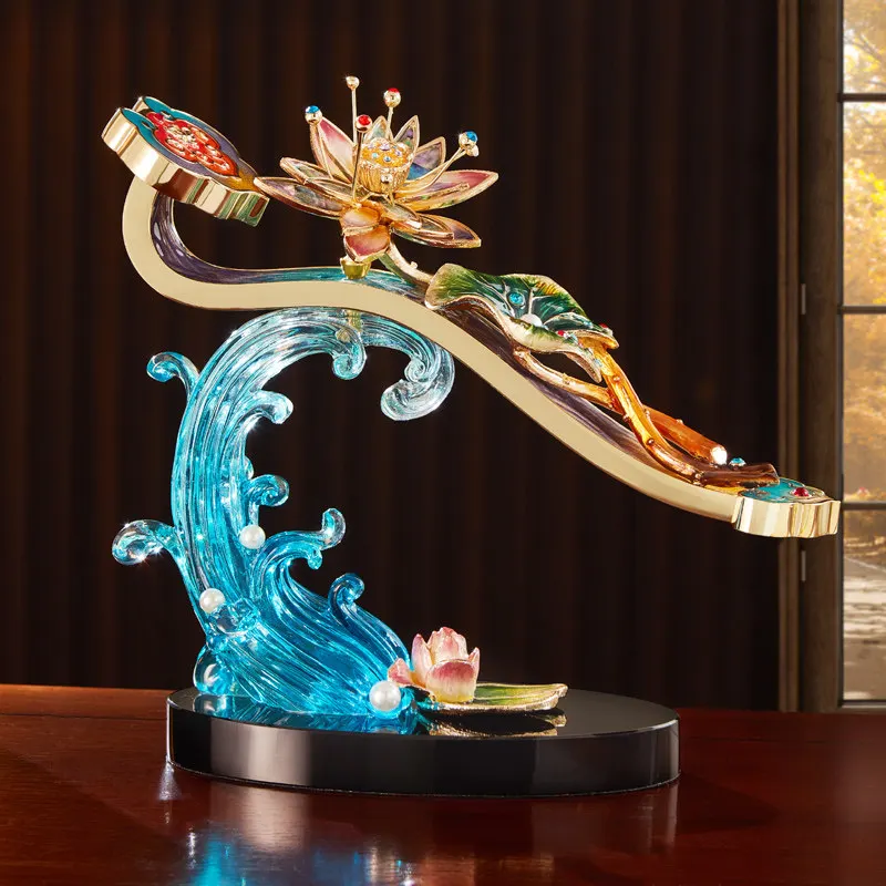 Luxury Enamel Colored Ruyi Art Ornaments,Living Room Foyer Wine Cabinet Home Decor,Office Desktop Statuette Decoration Gifts