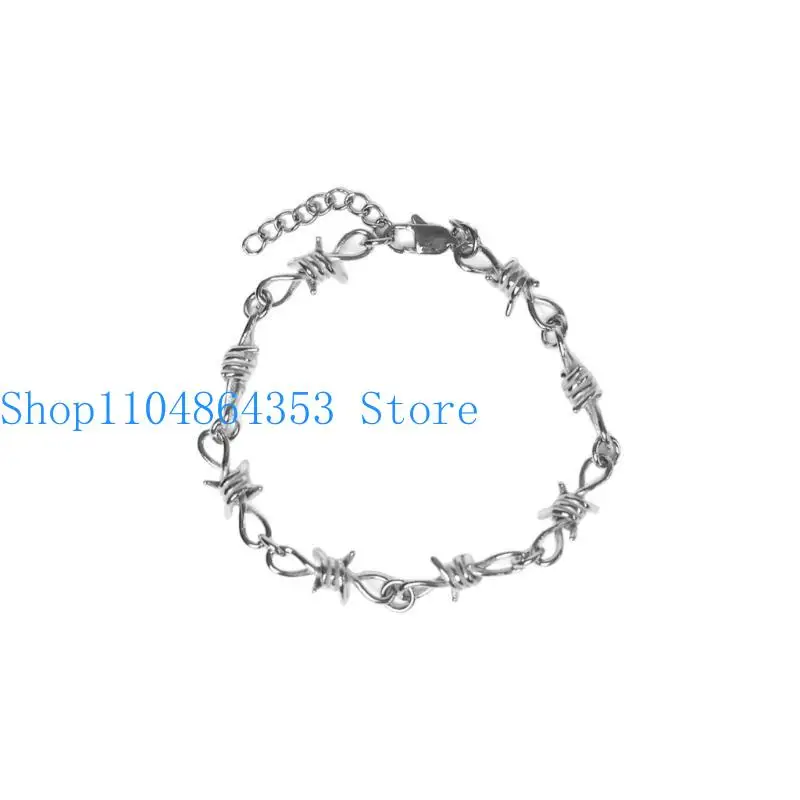 652F Edgy Gothic Spiked Silver Wire Adjustable Bracelet For Men And Women