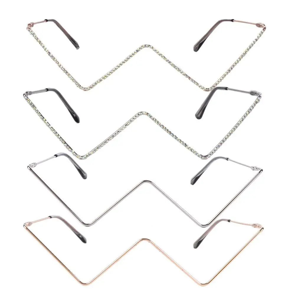 Fashion Elegant Gold Rhinestone For Women Metal Glasses Frame Triangle Glasses Frame Rhinestones Glasses Frame Fake Glasses