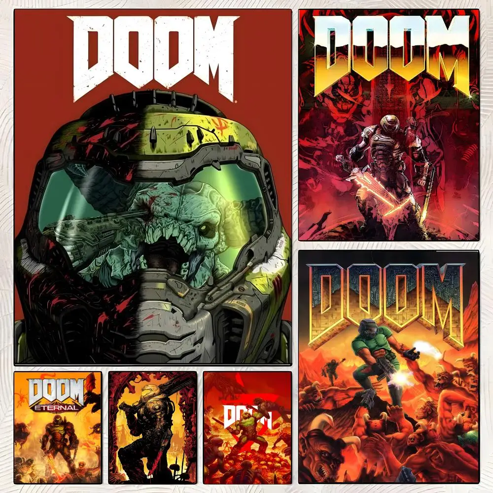 Doom-Spiel-Poster, klassisches Poster, HD-Kunst, selbstklebend, wasserdicht, für Wohnzimmer, Schlafzimmer, Bar, ästhetische Dekoration