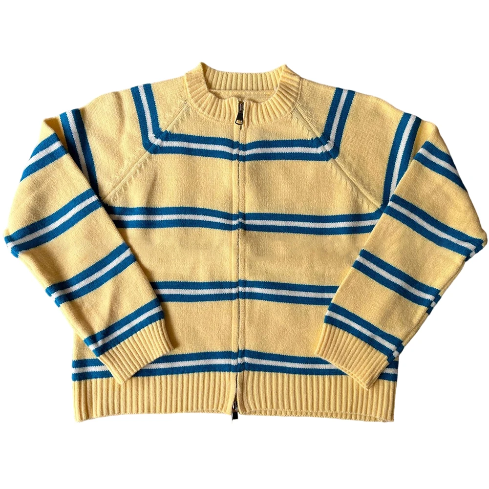 

Striped Knitwear Cardigan for Women with Double Zipper Korean Style Long Sleeve Sweater Casual Coat for Cooler Seasons