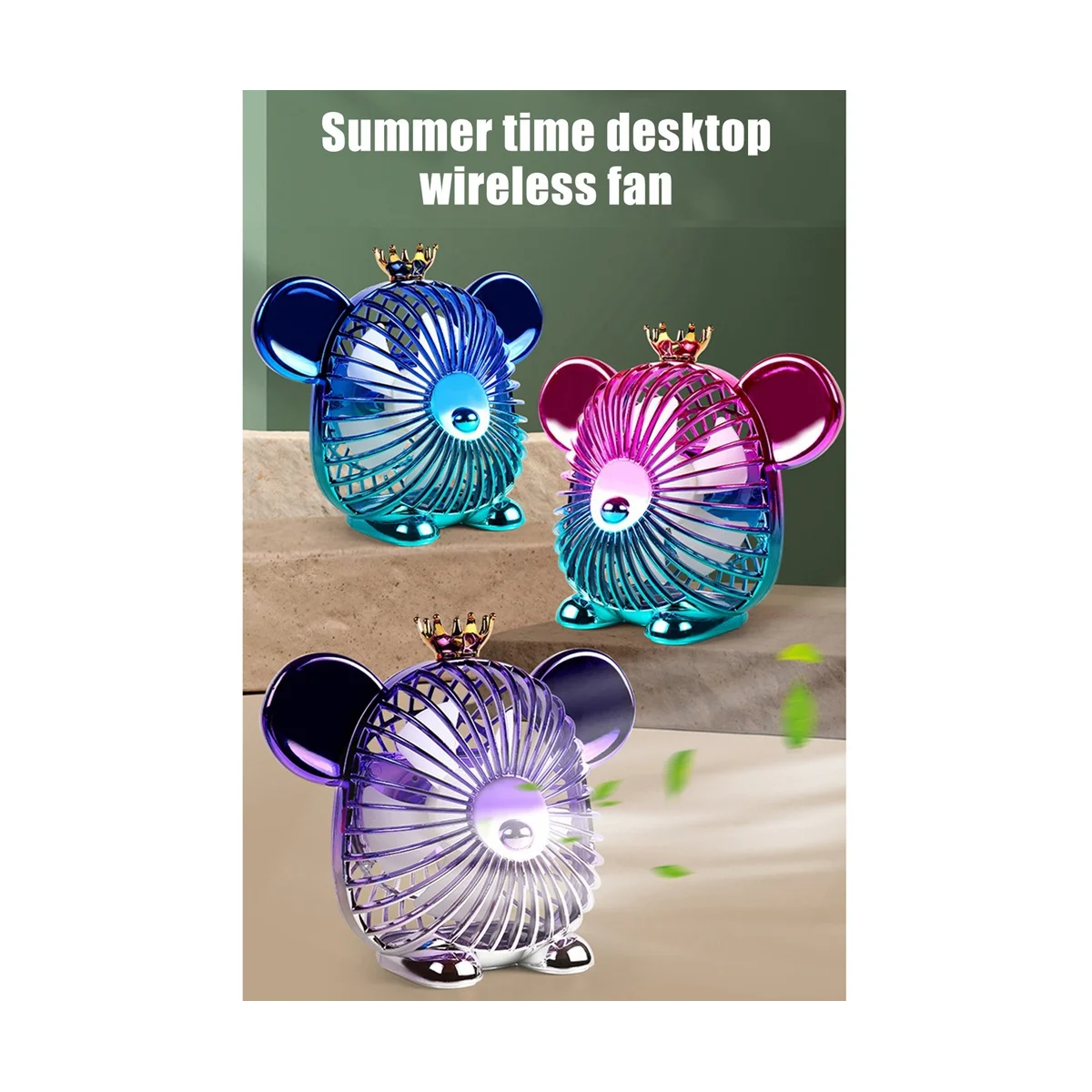 1200Mah Summer Mini Fan Cute Fan Portable Silent Fan USB Charging High Wind Power Fan for Office Home Blue