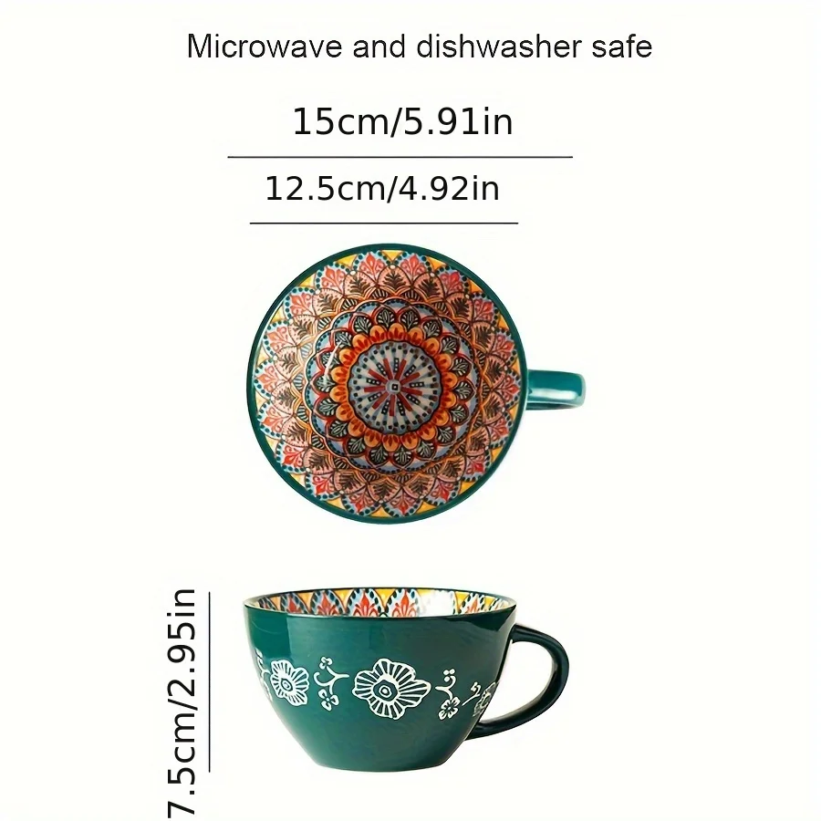 1 stuk 450ml/15oz Boheemse keramische koffiemok, Boho stijl onderglazuur keramische ontbijtmok, multicolor porseleinen mok voor Matcha Latte