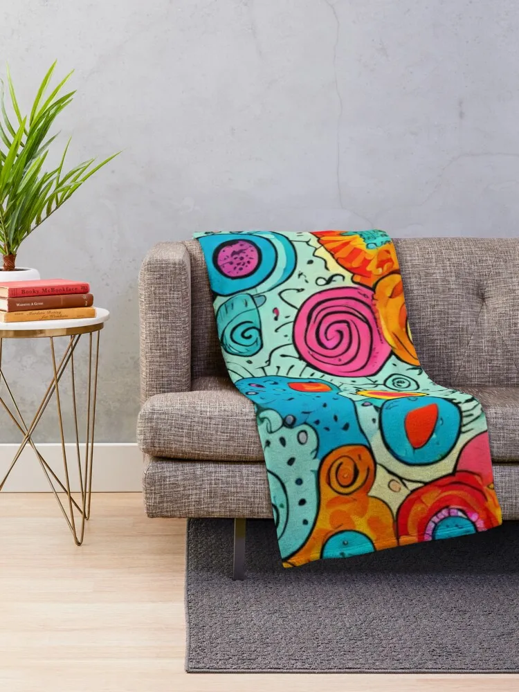 Whimsical Doodle Pattern Throw Blanket Cute Sofa Throw Blankets