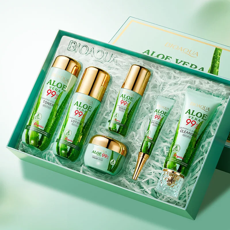 

Face Care Set Aloe Vera Facial Cleanser Oil Control Soothing Serum Moisturizing Toner Improve Dryness Repairing Skin Care Kit