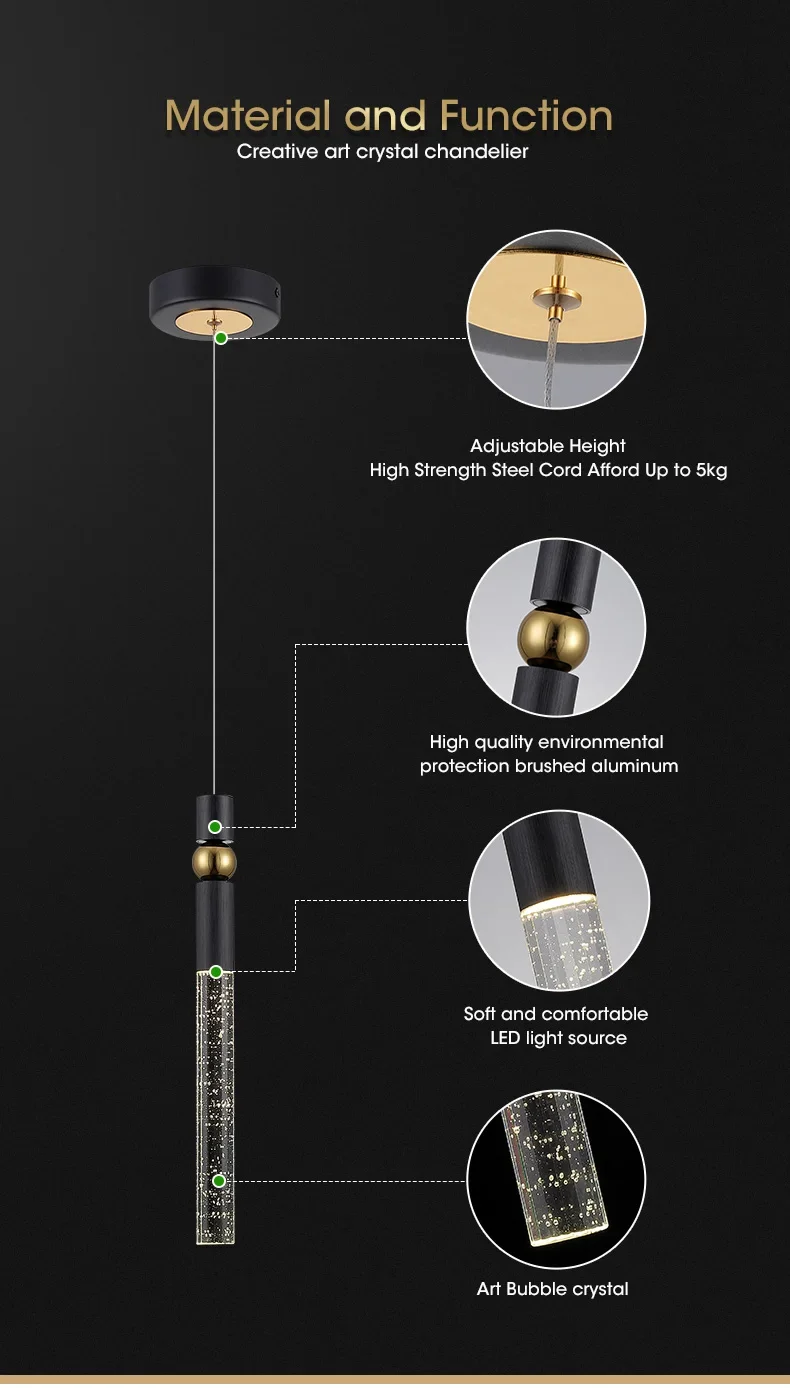 クリスタルハンギングペンダントライトモダンシンプルブラック高級デザインバブル LED ランプ器具装飾寝室のライト