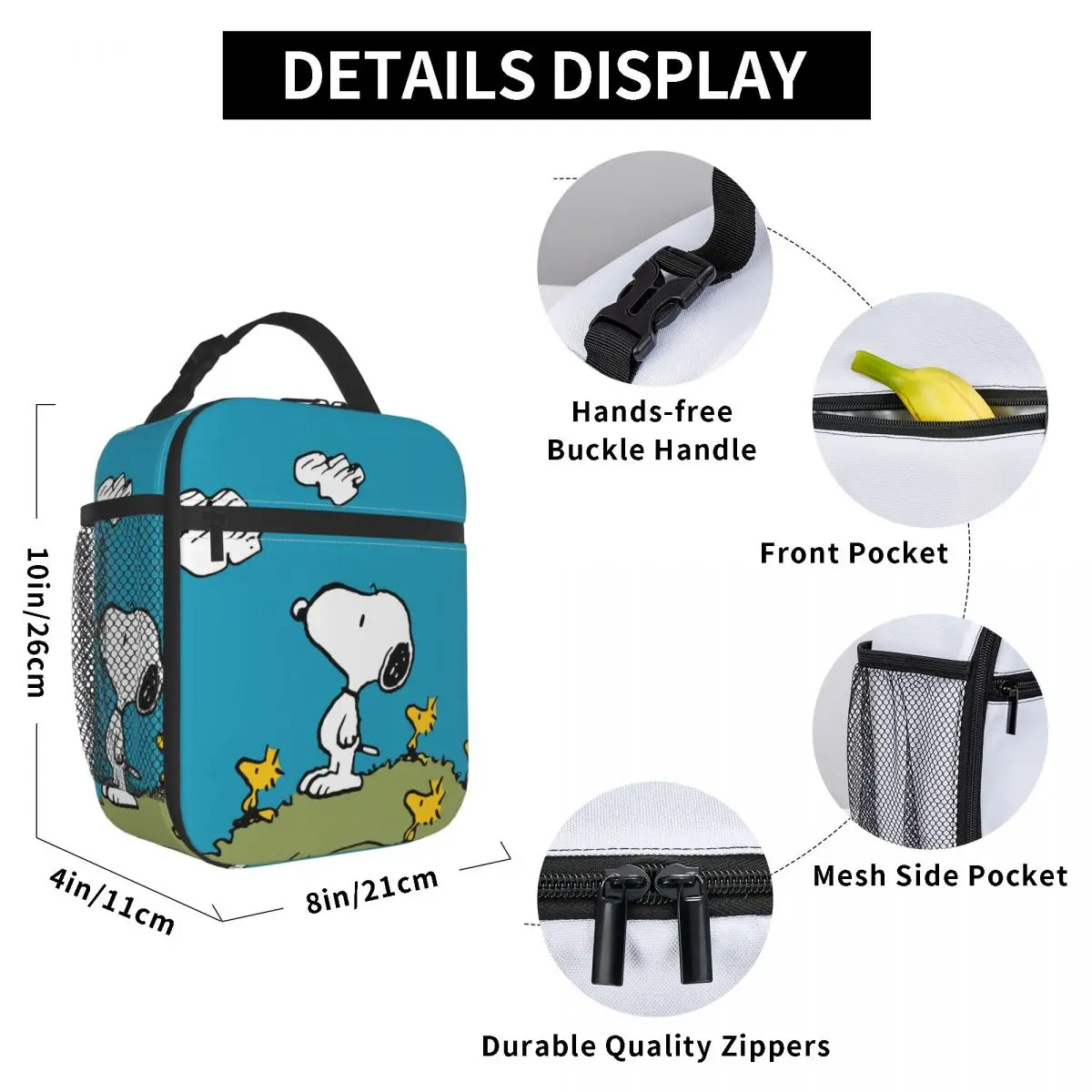 Custom Cute Cartoon Snoopy Insulated Lunch Bag for Women Cooler Thermal Bento Box School Resuable Tote Bags