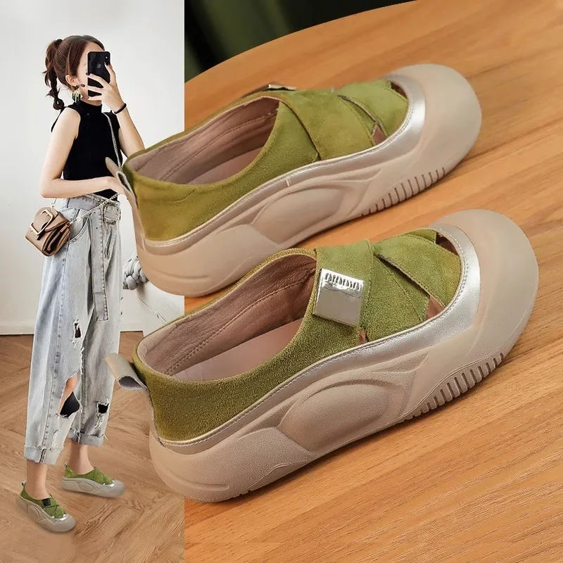 Zapatos de tacón bajo para mujer, calzado informal, zuecos con plataforma, vestido Retro de verano, enredaderas pequeñas, nueva tela de PVC sin cordones