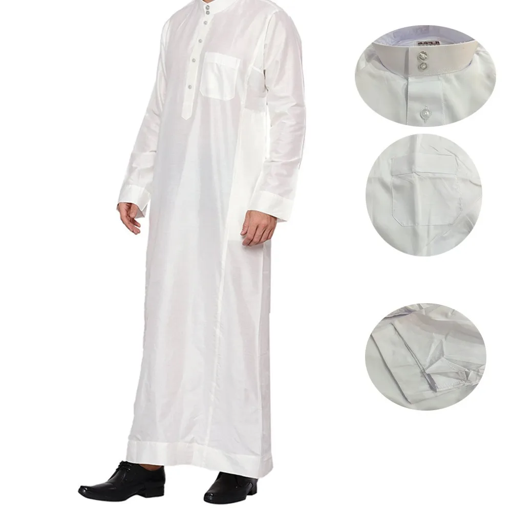 Middle Eastern Style Choice: Men's Stand-up Collar Robe, Qatari Pocket-style Arabian Dubai Travel Outfit Comfortable & Versatile