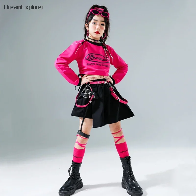 Girls Hip Hop Crop Top Street Dance Skirts Cargo Pants Child Streetwear Sweatshirt Kids Jazz Lovely Costumes Sweet Clothes Sets