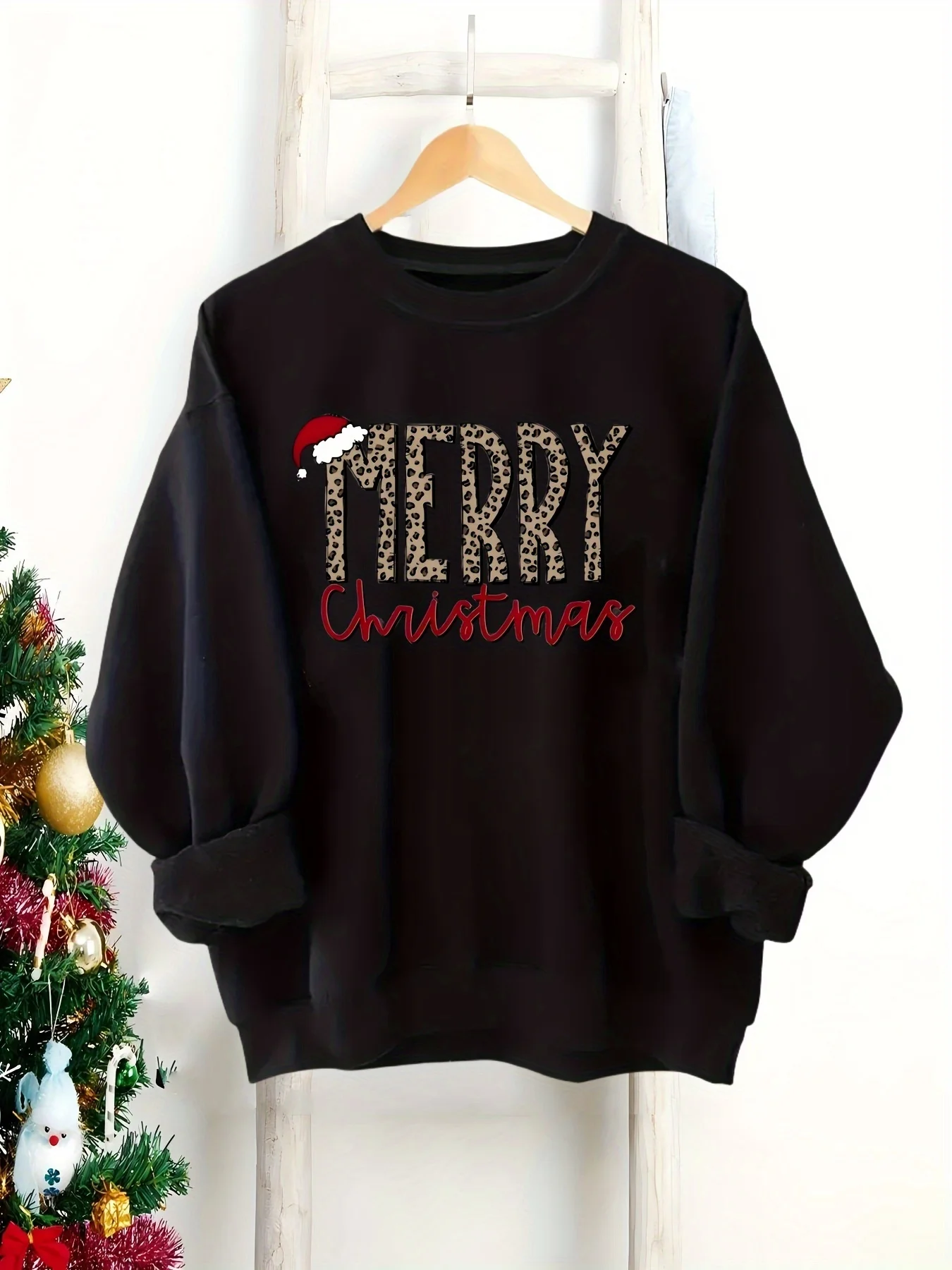 Leopard Print Sweatshirt Size Plus for Women-100% Polyester Casual Crew Neck Long Sleeve Pullover Knit