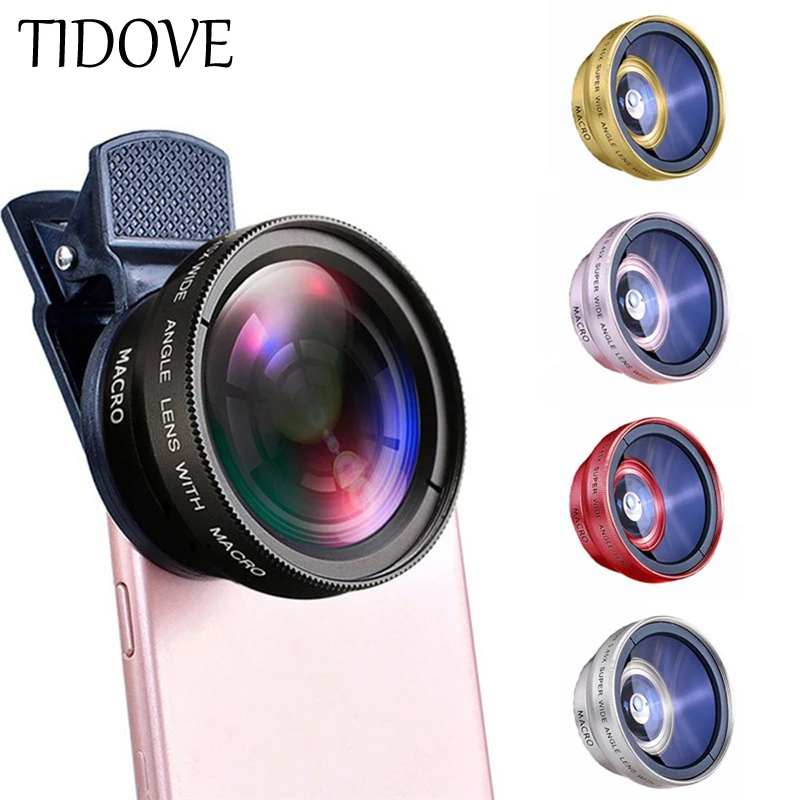 TIDOVE-Universal Lente Do Telefone Móvel com Super Wide-Angle, Lente HD para iPhone 13, 37mm, 0.45x, 49uv, 2 em 1, Clipe Universal