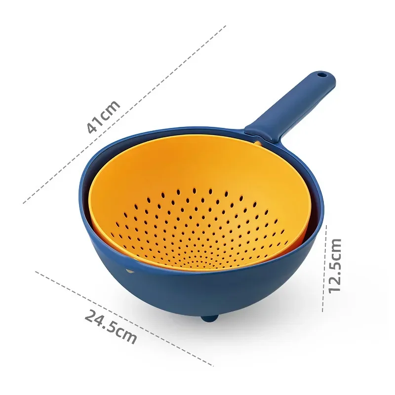 Kitchen Double-layer Vegetable Washing Basin with Handle 360° Rotatable Plastic Strainers Bowls Drainer Vegetable Cleaning Tool