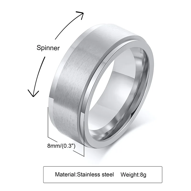 Vnox Personalisierter Spinner-Ring für Männer und Frauen, 6 mm Edelstahl, drehbarer Ehering, individueller Name, Datum, Initiale, männlicher Schwanzring