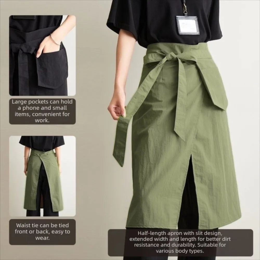 Einfache wasserdichte Schürze im japanischen Stil mit großen Taschen, atmungsaktive Halbschürze, einfarbig, Arbeitskleidung für Cafés, Unisex