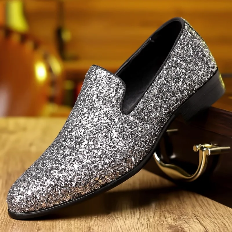 Luxury Loafers Men Shoes Gold Silver Sequin Wedding Shoes Fashion Designer Slip on Flats High Quality Men Formal Party Shoes New