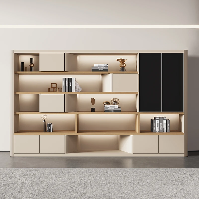 

Office Bookcase Glass File Cabinet Simple Panel Data Shelf File Locker Boss Background with Lock