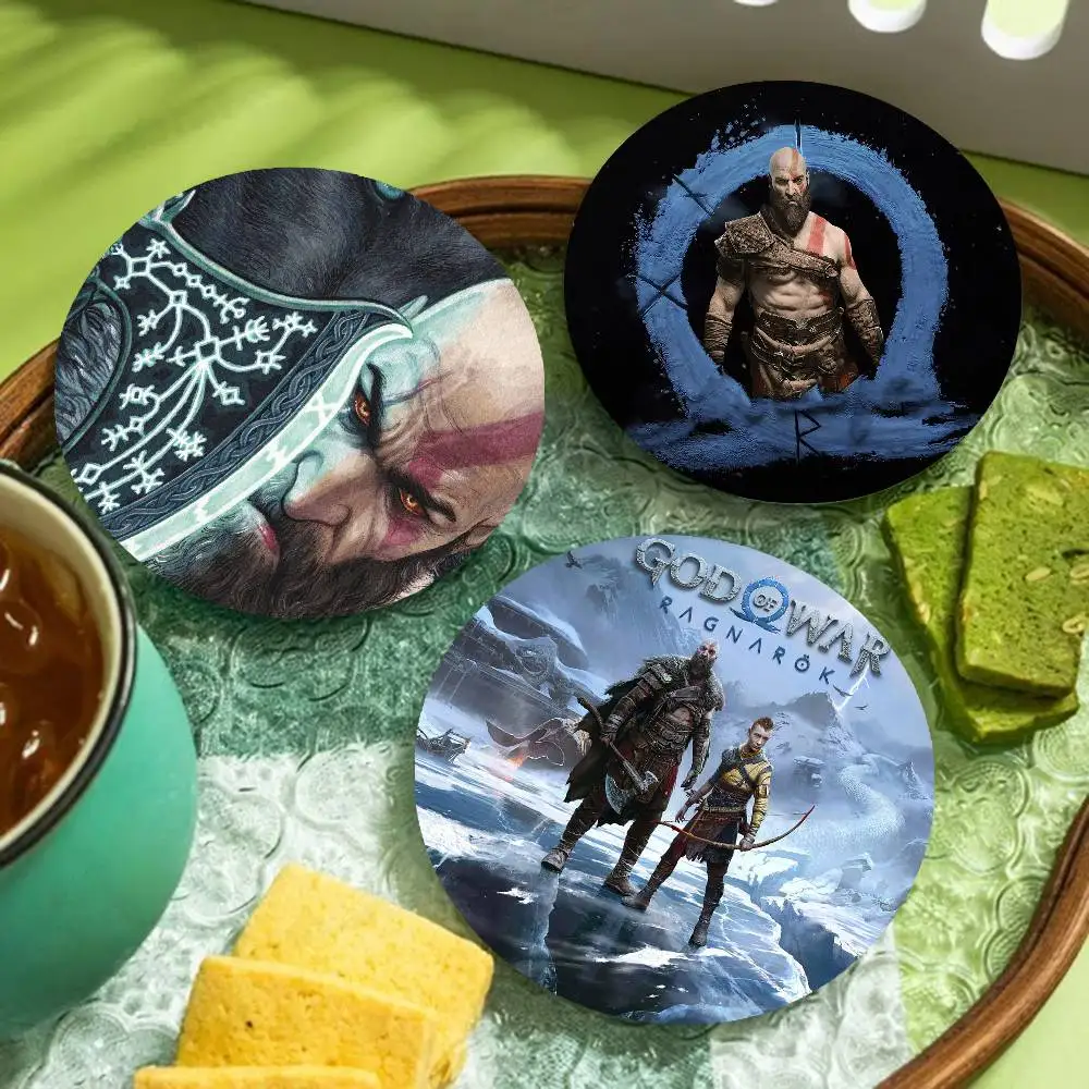 God of War Round Coasters Insulated Durable Cups Coffee Coaster Plate Mats Home and Decoration Kitchen Utensils
