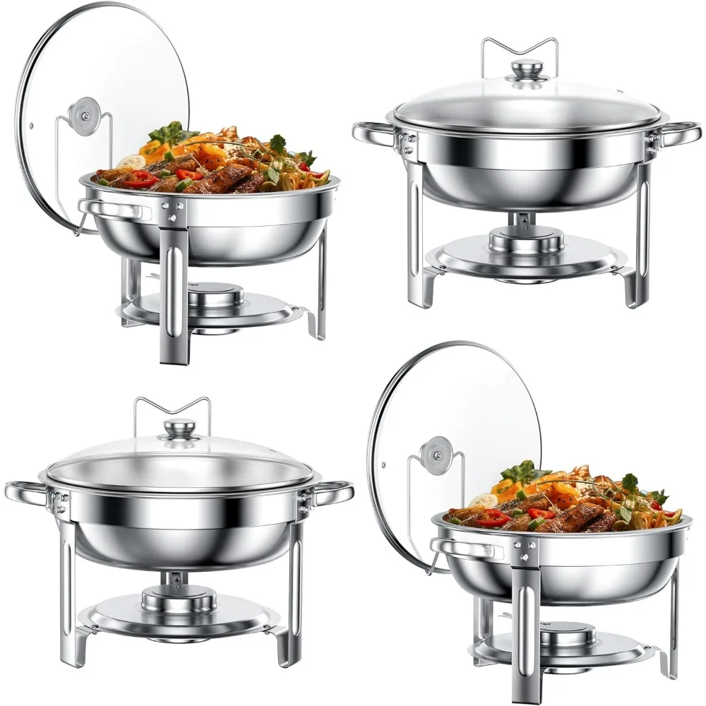 

Chafing Dishes for Buffet Set: Chafers for Catering - Round Chafing Dish Buffet Set with Lids | Chafers and Buffet Warmers Sets