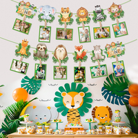 Jungle Animal Monthly Photo Banner Clip Flag Wild One Safari 1st First Birthday Party Decoration Kids Baby Shower Party Supplies