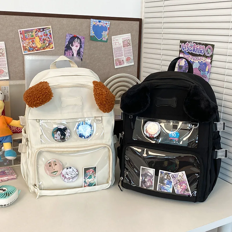 Fresh and cute little dog backpack, transparent pain bag, computer bag, regular school bag, and large capacity backpack