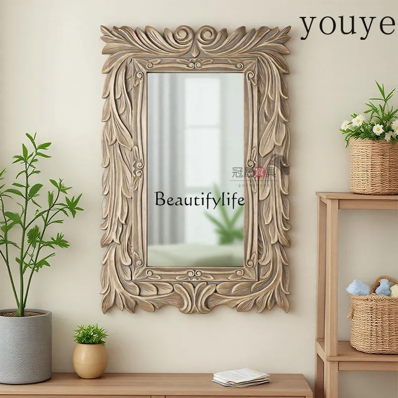 

WZ Retro French wall-mounted entrance decorative mirror medieval carved texture makeup mirror