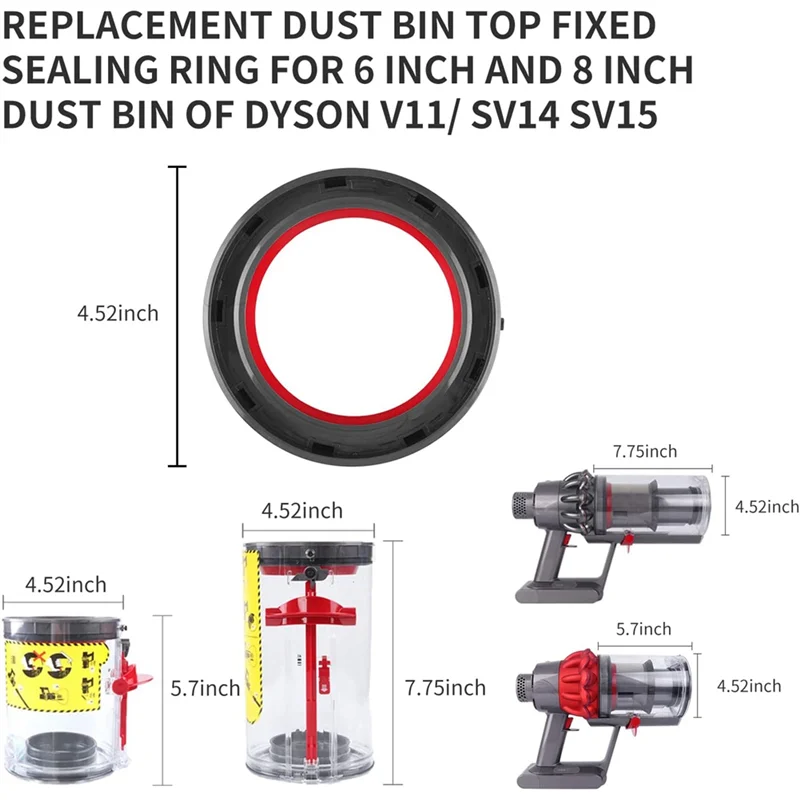 Anillo de sellado superior fijo para Dyson V11, V15, SV14, SV15, SV22, piezas de repuesto de taza de suciedad