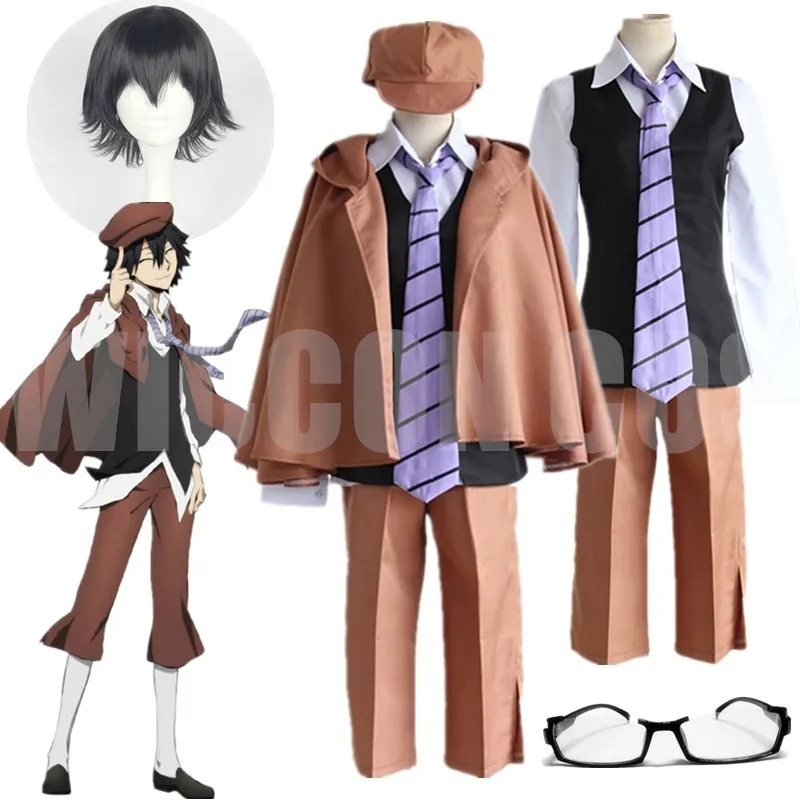 Anime Bungo Stray & Dogs Ranpo Edogawa Cosplay Costume Uniform Wig Hunting Dog Cloak Hat Glove Jacket Pants Tie view 4