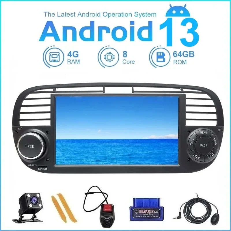 ZLTOOPAI Android 13 For Fiat 500 2009-2015 Auto Radio Stereo Head Unit GPS Navigation Car Multimedia Player Replace Radio