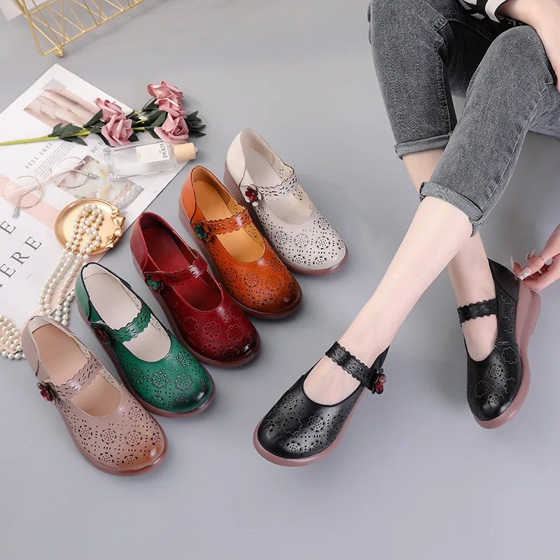 GKTINOO Handmade Retro Women Shoes Genuine Leather Sandals Hook & Loop 2024 New Spring Summer Hollow Platform Wedges Sneakers