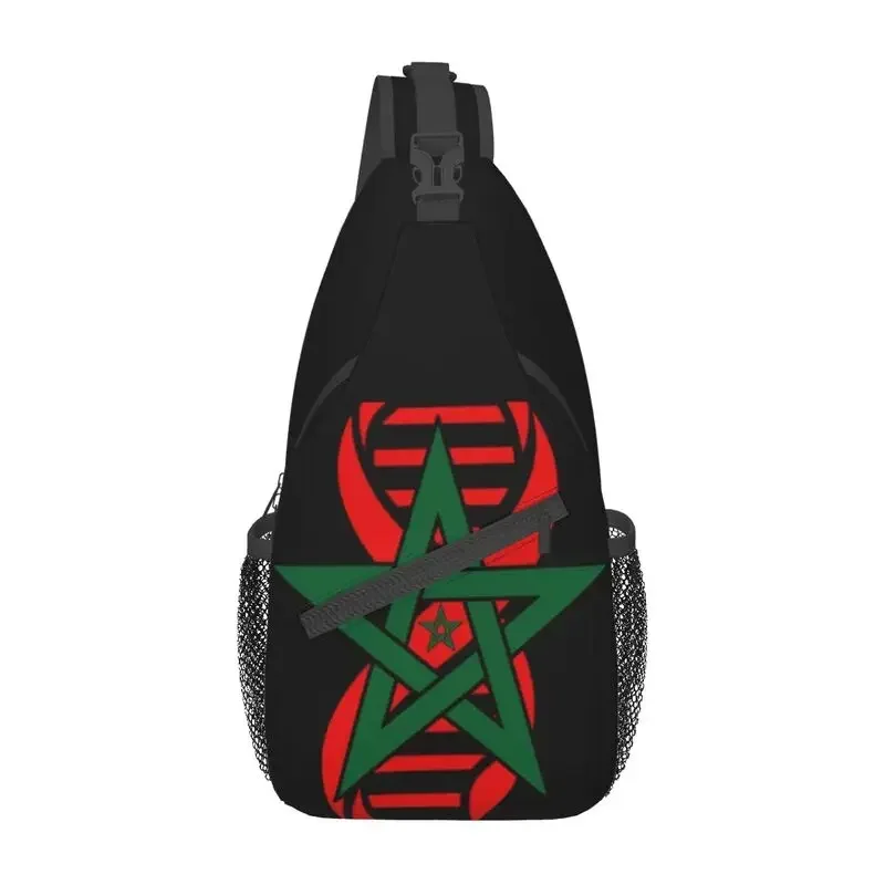 Moroccan Flag Sling Crossbody Backpack Men Custom My DNA Morocco Shoulder Chest Bag for Cycling Camping Daypack