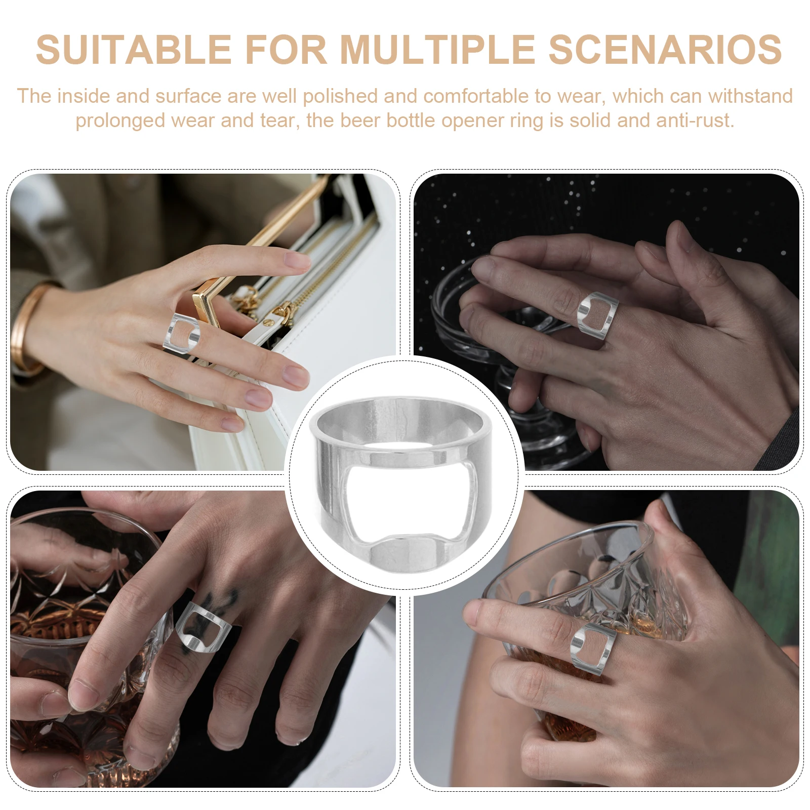 

Creative Stainless Steel Beer Bottle Opener for Men Portable Anti Rust Finger Jewelry Novelty Stress Relief Accessory